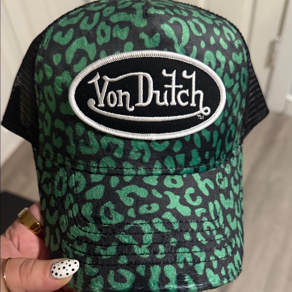 Von Dutch Black and Green Animal Print Hat
